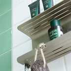 Double Shower Shelf with Razor Holder & 4 Hooks - 11.8" Aluminum Bathroom Organizer - Tool-Free Installation - Holds 7.5 lbs