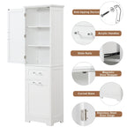 White MDF Storage Cabinet with 2 Drawers, Adjustable Shelf & Anti-Toppling Device - Bathroom Organizer, 100lbs Capacity, Waterproof Finish