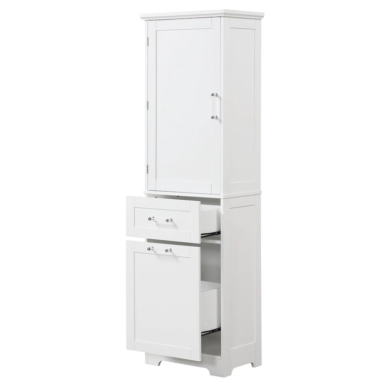 White MDF Storage Cabinet with 2 Drawers, Adjustable Shelf & Anti-Toppling Device - Bathroom Organizer, 100lbs Capacity, Waterproof Finish