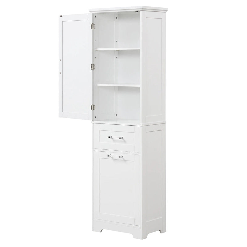 White MDF Storage Cabinet with 2 Drawers, Adjustable Shelf & Anti-Toppling Device - Bathroom Organizer, 100lbs Capacity, Waterproof Finish