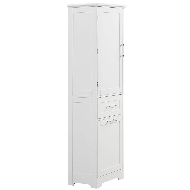 White MDF Storage Cabinet with 2 Drawers, Adjustable Shelf & Anti-Toppling Device - Bathroom Organizer, 100lbs Capacity, Waterproof Finish