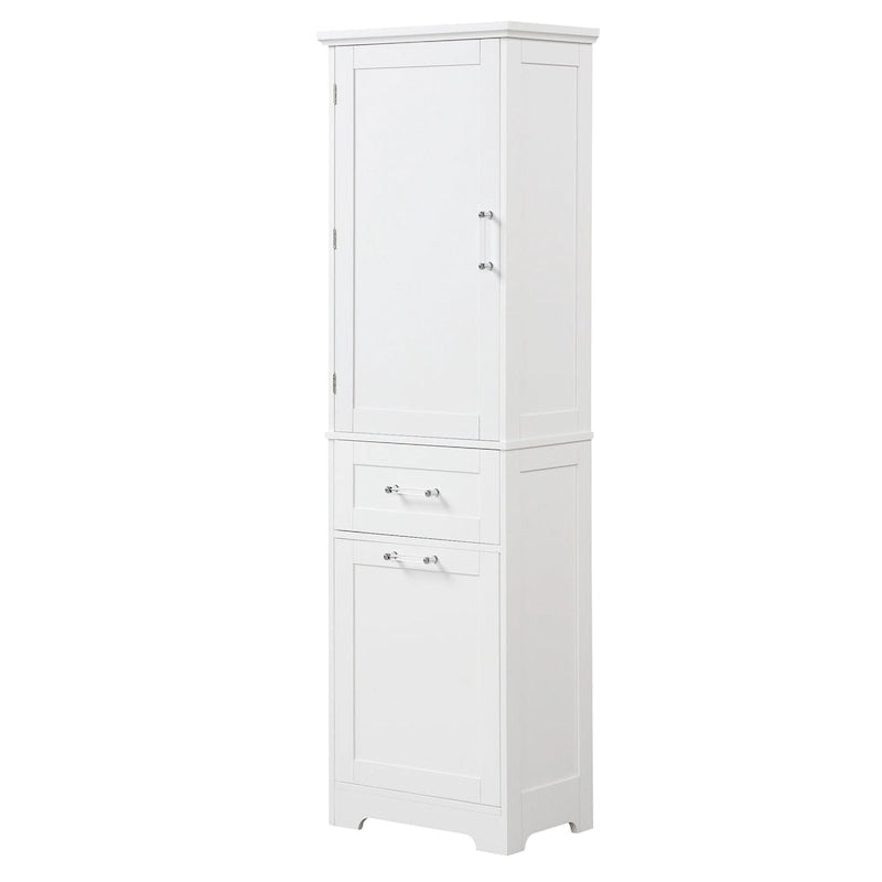 White MDF Storage Cabinet with 2 Drawers, Adjustable Shelf & Anti-Toppling Device - Bathroom Organizer, 100lbs Capacity, Waterproof Finish