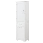 White MDF Storage Cabinet with 2 Drawers, Adjustable Shelf & Anti-Toppling Device - Bathroom Organizer, 100lbs Capacity, Waterproof Finish