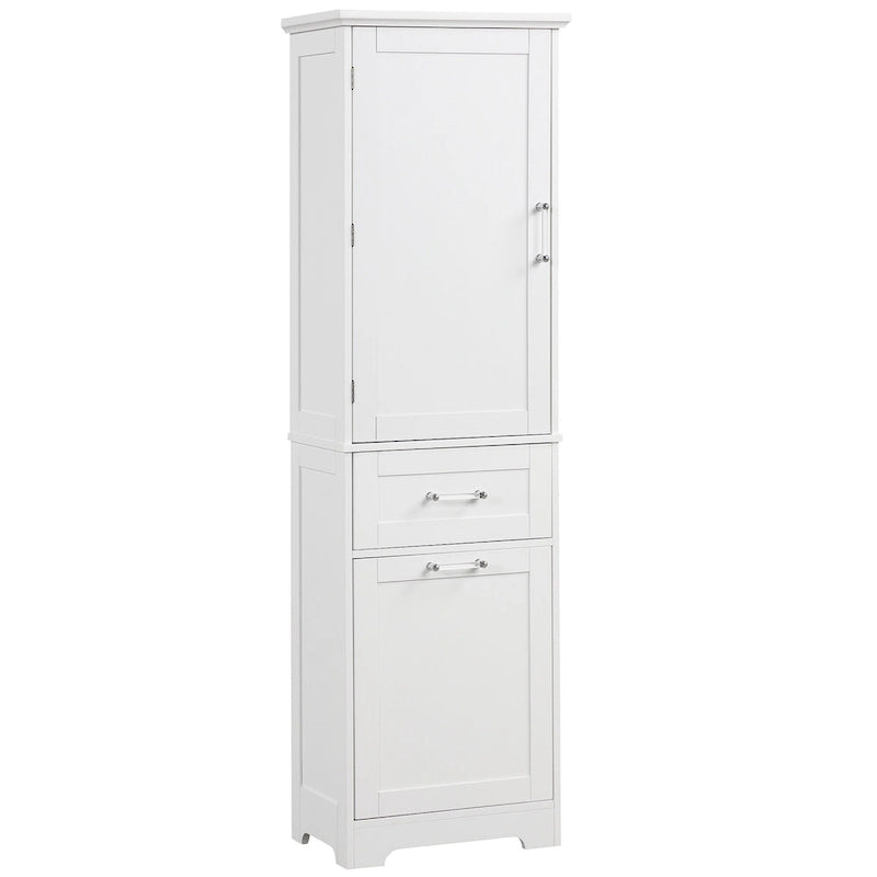 White MDF Storage Cabinet with 2 Drawers, Adjustable Shelf & Anti-Toppling Device - Bathroom Organizer, 100lbs Capacity, Waterproof Finish