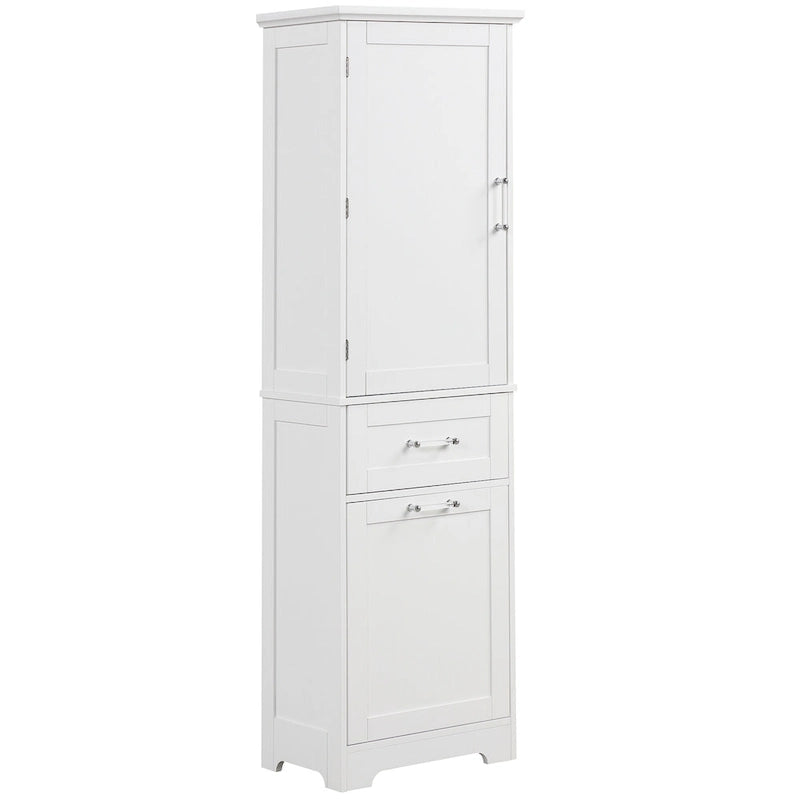 White MDF Storage Cabinet with 2 Drawers, Adjustable Shelf & Anti-Toppling Device - Bathroom Organizer, 100lbs Capacity, Waterproof Finish