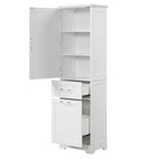White MDF Storage Cabinet with 2 Drawers, Adjustable Shelf & Anti-Toppling Device - Bathroom Organizer, 100lbs Capacity, Waterproof Finish
