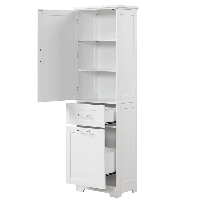 White MDF Storage Cabinet with 2 Drawers, Adjustable Shelf & Anti-Toppling Device - Bathroom Organizer, 100lbs Capacity, Waterproof Finish