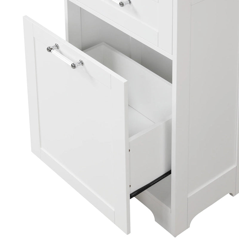 White MDF Storage Cabinet with 2 Drawers, Adjustable Shelf & Anti-Toppling Device - Bathroom Organizer, 100lbs Capacity, Waterproof Finish