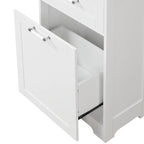 White MDF Storage Cabinet with 2 Drawers, Adjustable Shelf & Anti-Toppling Device - Bathroom Organizer, 100lbs Capacity, Waterproof Finish