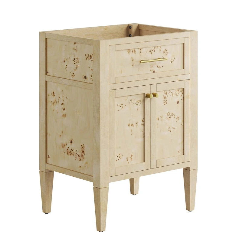 24 Inch Bathroom Vanity Cabinet - Mango Wood with Burl Veneer - Single Drawer Storage - Modern Freestanding Design