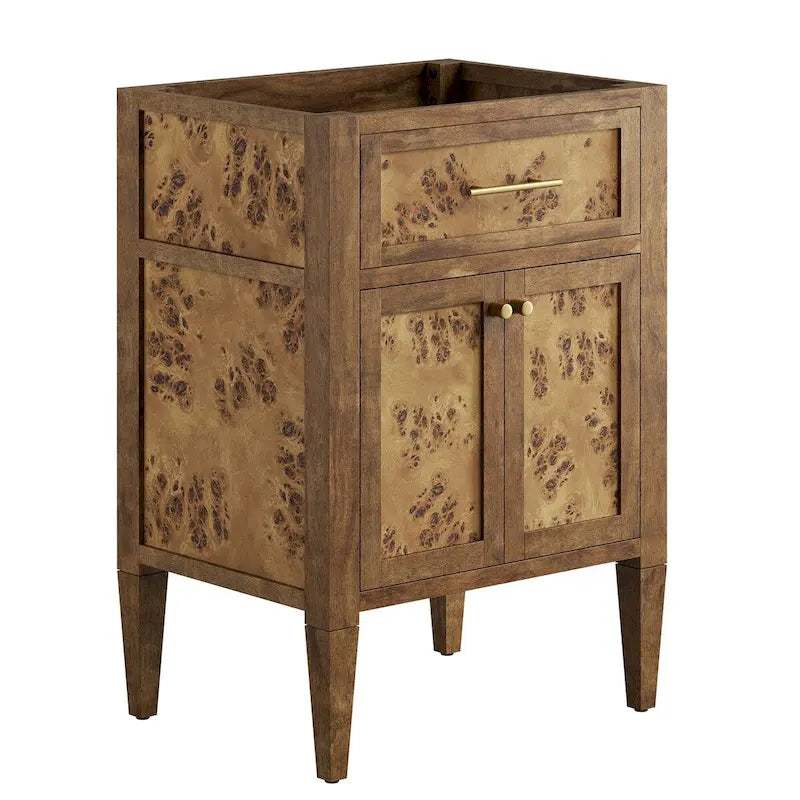 24 Inch Bathroom Vanity Cabinet - Mango Wood with Burl Veneer - Single Drawer Storage - Modern Freestanding Design