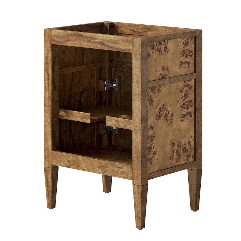 24 Inch Bathroom Vanity Cabinet - Mango Wood with Burl Veneer - Single Drawer Storage - Modern Freestanding Design