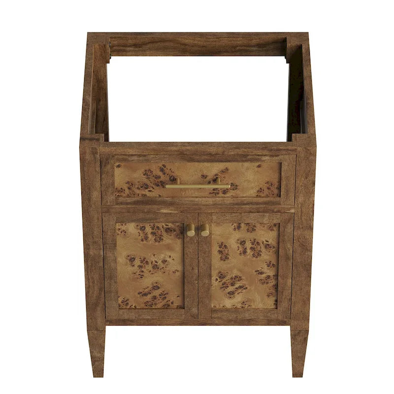 24 Inch Bathroom Vanity Cabinet - Mango Wood with Burl Veneer - Single Drawer Storage - Modern Freestanding Design