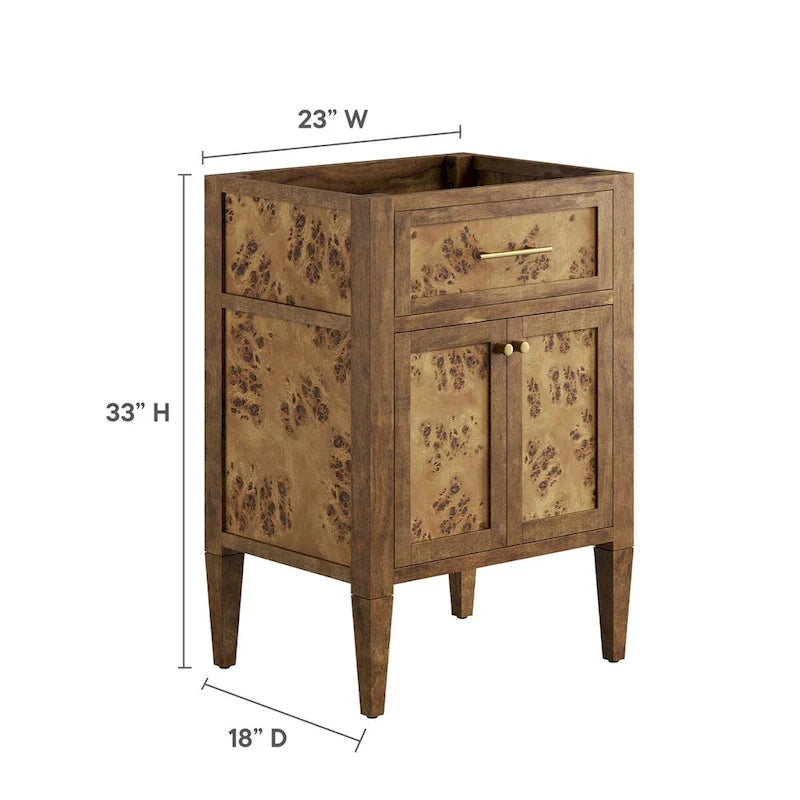 24 Inch Bathroom Vanity Cabinet - Mango Wood with Burl Veneer - Single Drawer Storage - Modern Freestanding Design