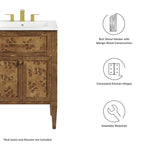 24 Inch Bathroom Vanity Cabinet - Mango Wood with Burl Veneer - Single Drawer Storage - Modern Freestanding Design