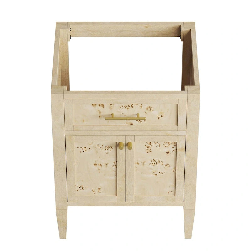 24 Inch Bathroom Vanity Cabinet - Mango Wood with Burl Veneer - Single Drawer Storage - Modern Freestanding Design