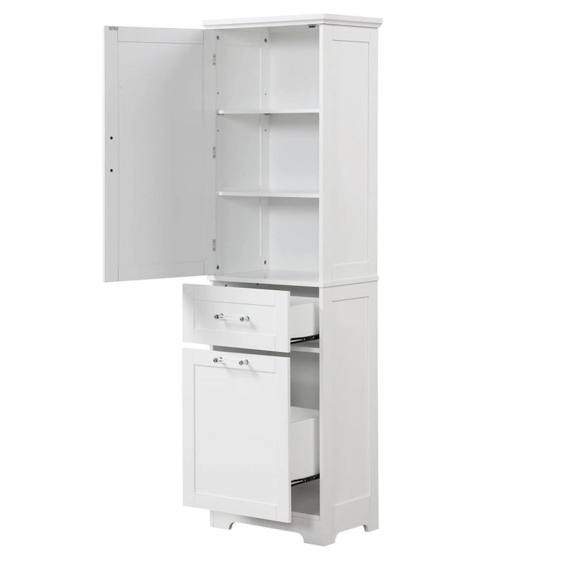 Tall Bathroom Storage Cabinet with Adjustable Shelf, 2 Drawers, Waterproof MDF Freestanding Organizer