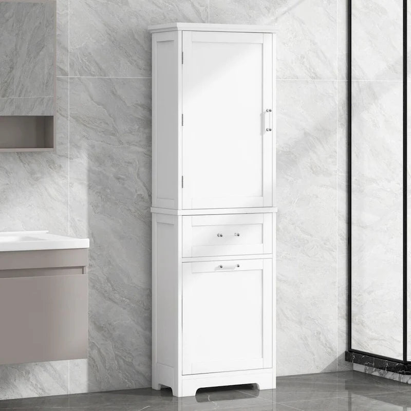 Tall Bathroom Storage Cabinet with Adjustable Shelf, 2 Drawers, Waterproof MDF Freestanding Organizer