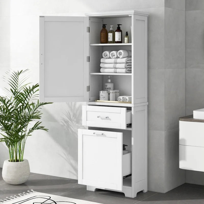 Tall Bathroom Storage Cabinet with Adjustable Shelf, 2 Drawers, Waterproof MDF Freestanding Organizer