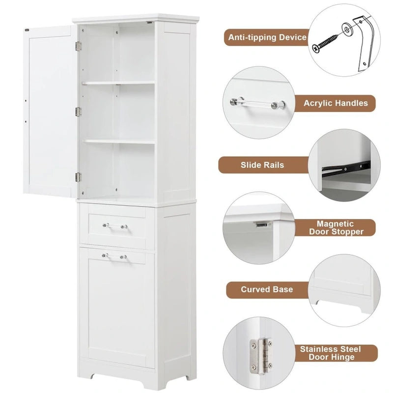 Tall Bathroom Storage Cabinet with Adjustable Shelf, 2 Drawers, Waterproof MDF Freestanding Organizer