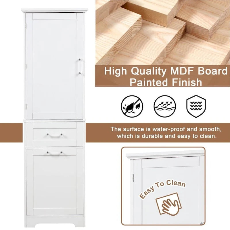 Tall Bathroom Storage Cabinet with Adjustable Shelf, 2 Drawers, Waterproof MDF Freestanding Organizer