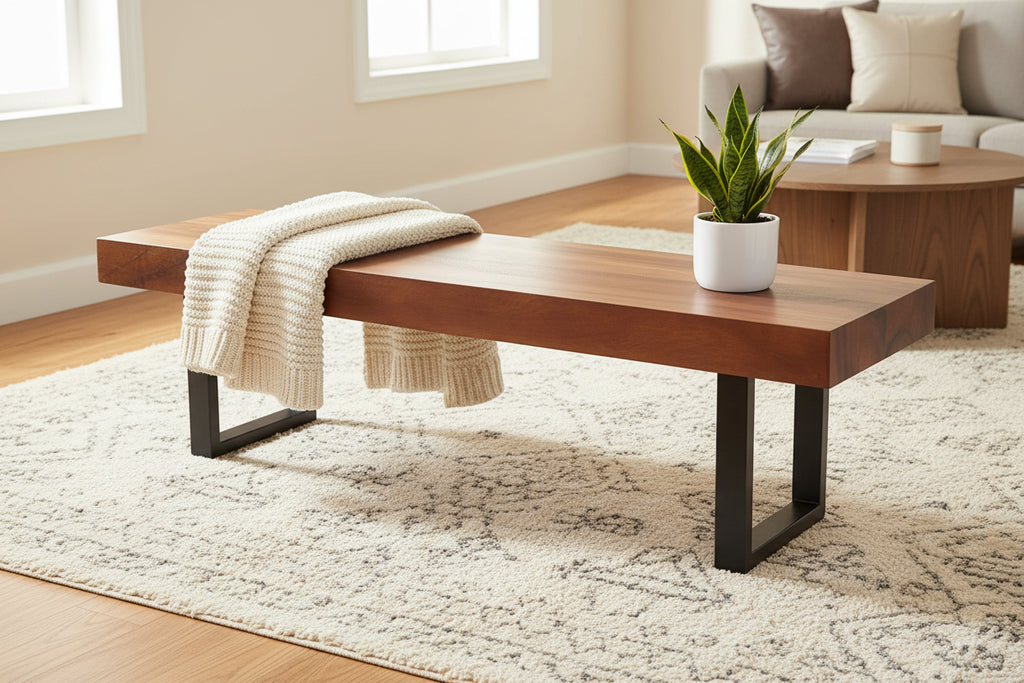 Wood Home Bench with Black Metal Legs - Brown - Roche River Decor