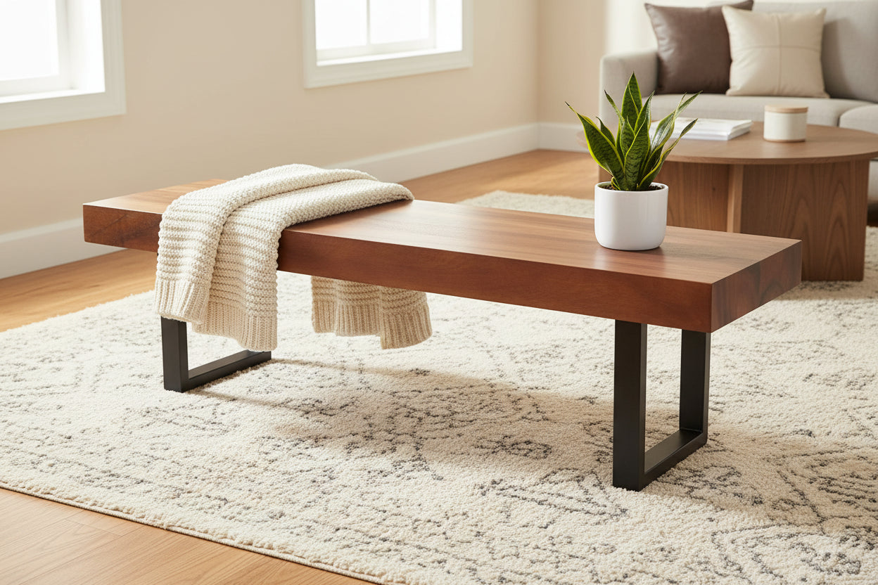 Wood Home Bench with Black Metal Legs - Brown - Roche River Decor