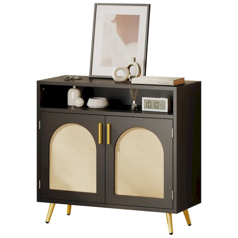 Rattan Buffet Sideboard Cabinet 2-Door 31.49"W x 29.53"H Storage Dining Room Furniture Bohemian Style