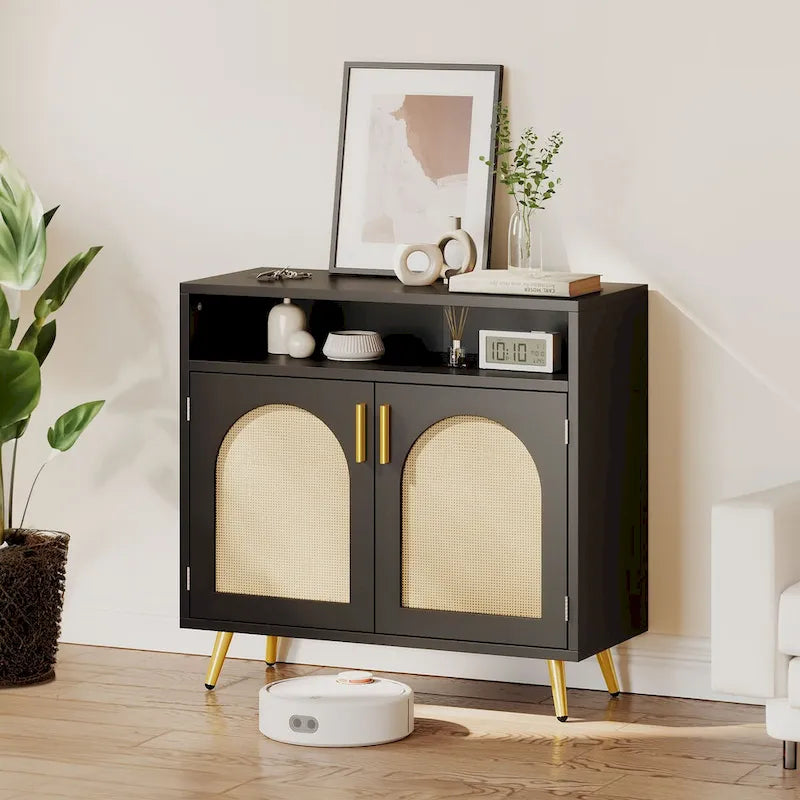 Moasis Rattan 2-Door Buffet Sideboard Cabinet with Adjustable Shelves