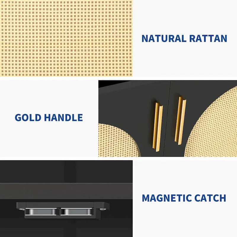 Rattan Buffet Sideboard Cabinet 2-Door 31.49"W x 29.53"H Storage Dining Room Furniture Bohemian Style