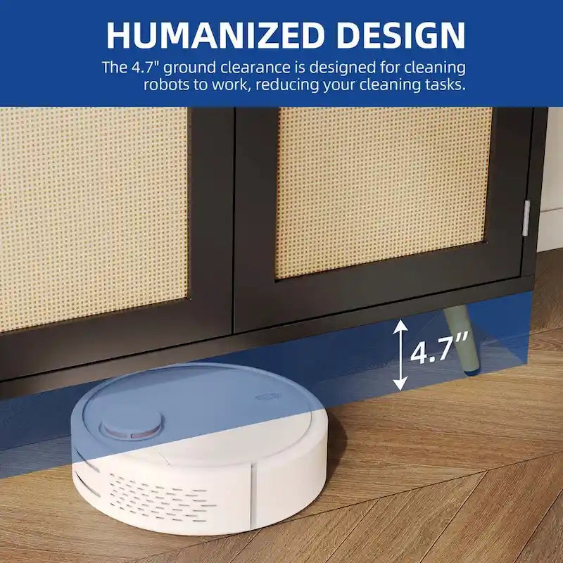 Rattan Buffet Sideboard Cabinet 2-Door 31.49"W x 29.53"H Storage Dining Room Furniture Bohemian Style