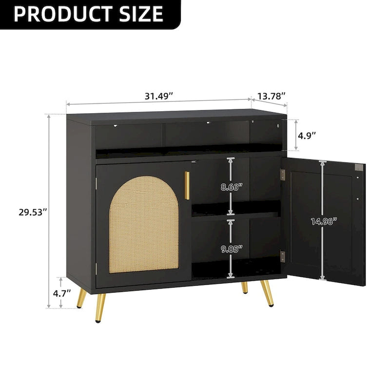 Rattan Buffet Sideboard Cabinet 2-Door 31.49"W x 29.53"H Storage Dining Room Furniture Bohemian Style