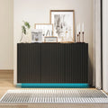 LED Carved 3 Door Storage Cabinet Sideboard Buffet with Adjustable Shelf USB Light Strip Anti-Tipping Large Accent Cabinet