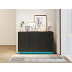 LED Carved 3 Door Storage Cabinet Sideboard Buffet with Adjustable Shelf USB Light Strip Anti-Tipping Large Accent Cabinet