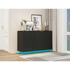 LED Carved 3 Door Storage Cabinet Sideboard Buffet with Adjustable Shelf USB Light Strip Anti-Tipping Large Accent Cabinet