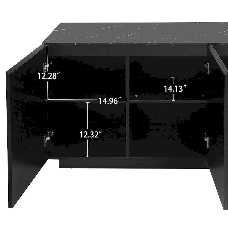 LED Carved 3 Door Storage Cabinet Sideboard Buffet with Adjustable Shelf USB Light Strip Anti-Tipping Large Accent Cabinet
