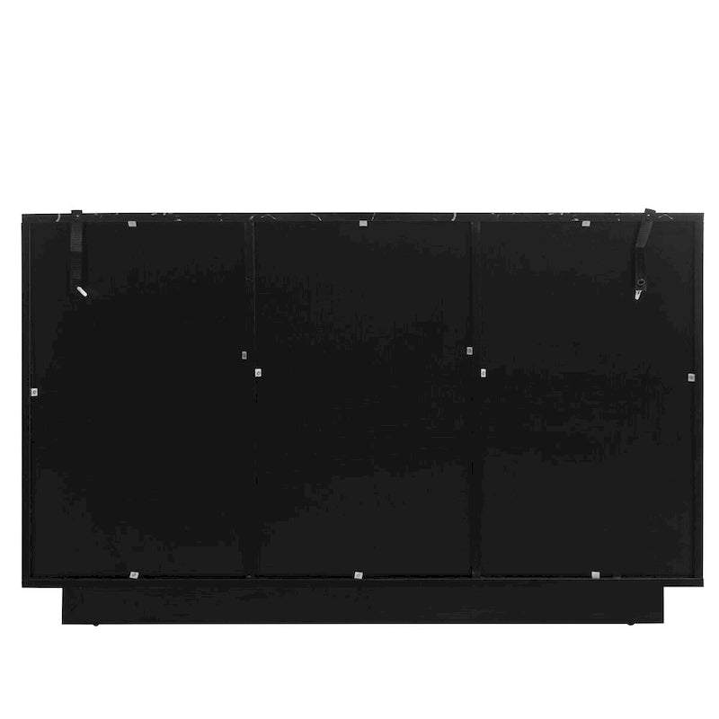 LED Carved 3 Door Storage Cabinet Sideboard Buffet with Adjustable Shelf USB Light Strip Anti-Tipping Large Accent Cabinet