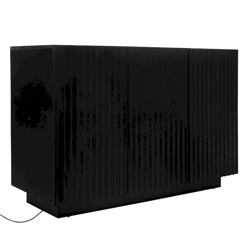LED Carved 3 Door Storage Cabinet Sideboard Buffet with Adjustable Shelf USB Light Strip Anti-Tipping Large Accent Cabinet