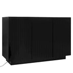 LED Carved 3 Door Storage Cabinet Sideboard Buffet with Adjustable Shelf USB Light Strip Anti-Tipping Large Accent Cabinet