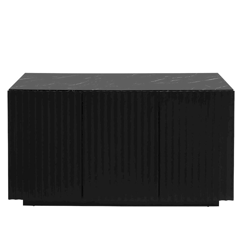 LED Carved 3 Door Storage Cabinet Sideboard Buffet with Adjustable Shelf USB Light Strip Anti-Tipping Large Accent Cabinet
