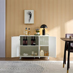 White Wavy Fluted Buffet Cabinet with Storage - Modern Accent Sideboard with Brass Legs for Dining Room Kitchen Entryway