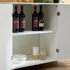 White Wavy Fluted Buffet Cabinet with Storage - Modern Accent Sideboard with Brass Legs for Dining Room Kitchen Entryway