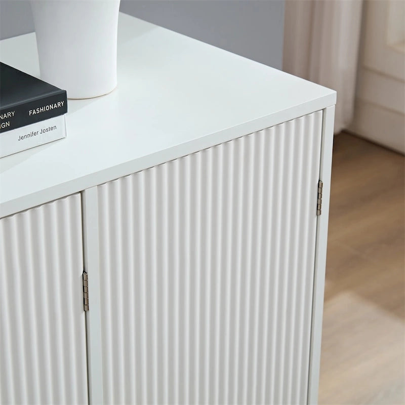 White Wavy Fluted Buffet Cabinet with Storage - Modern Accent Sideboard with Brass Legs for Dining Room Kitchen Entryway