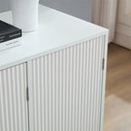 White Wavy Fluted Buffet Cabinet with Storage - Modern Accent Sideboard with Brass Legs for Dining Room Kitchen Entryway