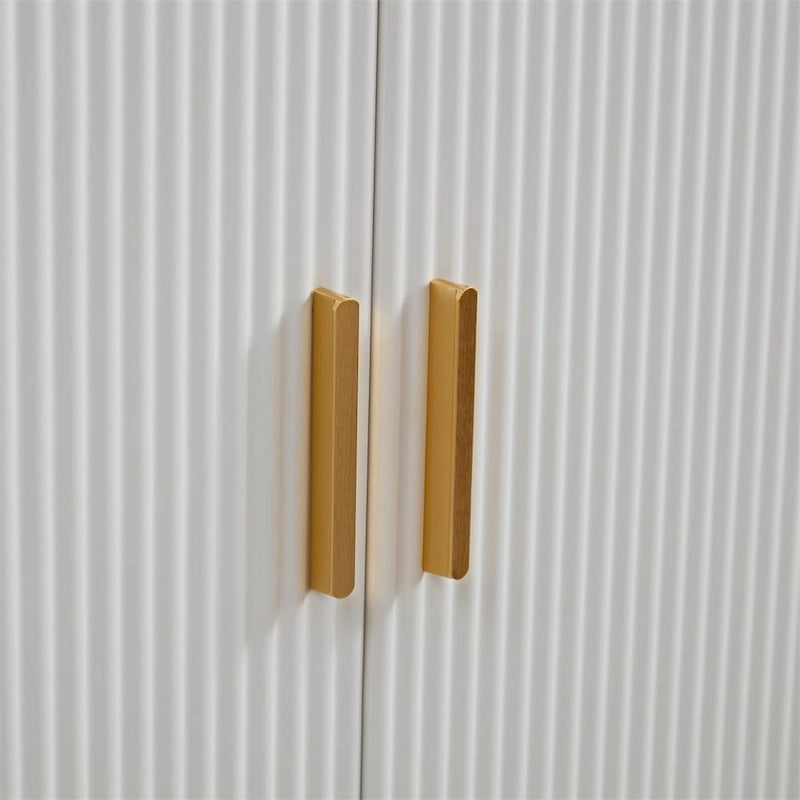 White Wavy Fluted Buffet Cabinet with Storage - Modern Accent Sideboard with Brass Legs for Dining Room Kitchen Entryway