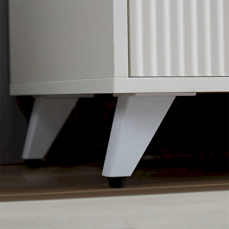 White Wavy Fluted Buffet Cabinet with Storage - Modern Accent Sideboard with Brass Legs for Dining Room Kitchen Entryway