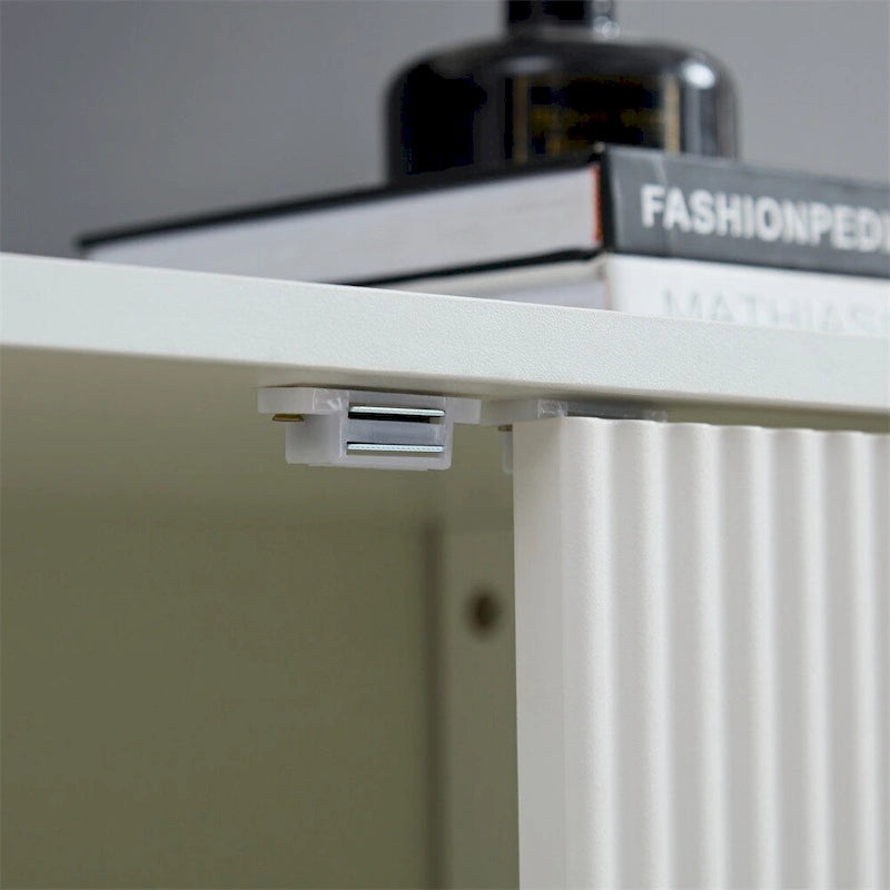 White Wavy Fluted Buffet Cabinet with Storage - Modern Accent Sideboard with Brass Legs for Dining Room Kitchen Entryway