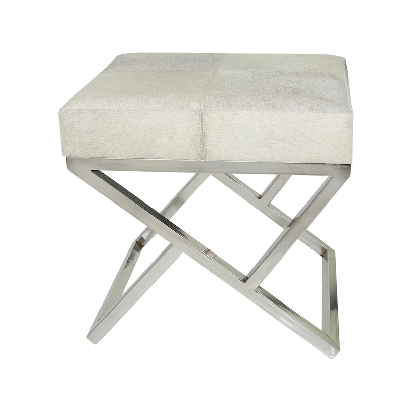 Geometric Leather Bench Light Grey 47.5"L x 16.2"W x 18"H Silver Metal Base Indoor Seating 400lbs Capacity