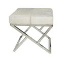 Geometric Leather Bench Light Grey 47.5"L x 16.2"W x 18"H Silver Metal Base Indoor Seating 400lbs Capacity