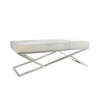 Geometric Leather Bench Light Grey 47.5"L x 16.2"W x 18"H Silver Metal Base Indoor Seating 400lbs Capacity